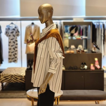 스트라이프 셔츠 니트 숄 세트