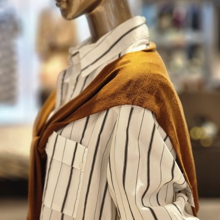 스트라이프 셔츠 니트 숄 세트