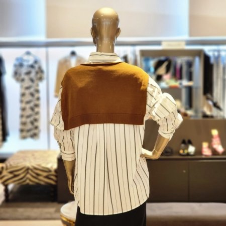 스트라이프 셔츠 니트 숄 세트