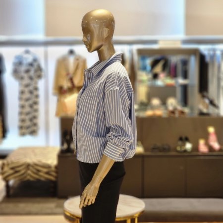 뒷 밑단 밴딩 스트라이프 면 셔츠