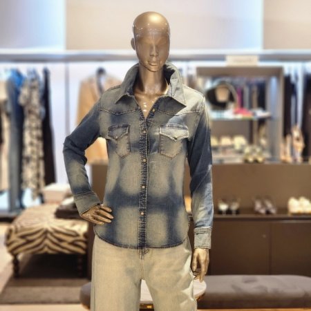 스냅단추 워싱 스판 데님 셔츠