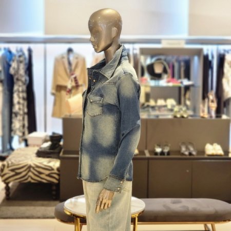 스냅단추 워싱 스판 데님 셔츠