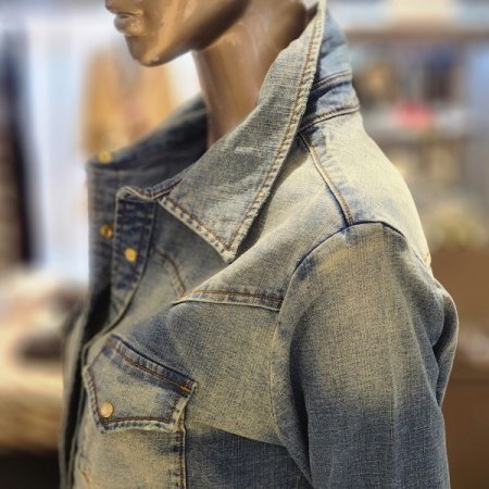 스냅단추 워싱 스판 데님 셔츠