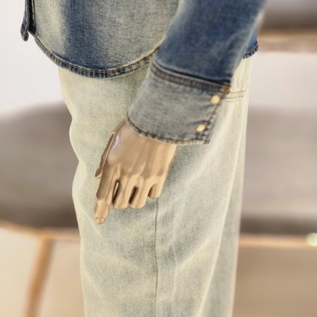 스냅단추 워싱 스판 데님 셔츠