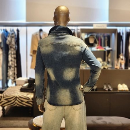 스냅단추 워싱 스판 데님 셔츠