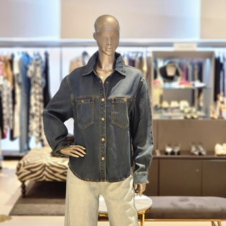 스냅단추 양포켓 워싱 데님 셔츠