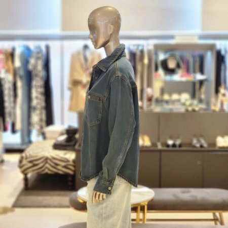 스냅단추 양포켓 워싱 데님 셔츠