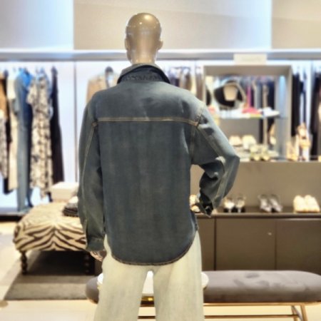 스냅단추 양포켓 워싱 데님 셔츠