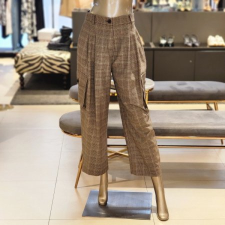 밑단단추조절 체크 카고 배기팬츠