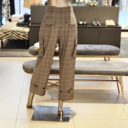 밑단단추조절 체크 카고 배기팬츠