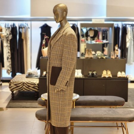 하운드투스체크 가죽포켓 더블버튼 코트