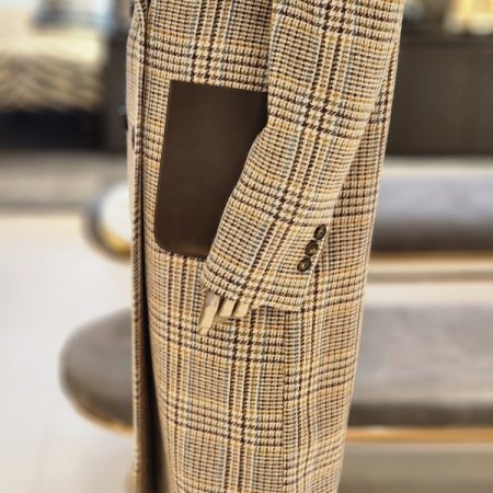 하운드투스체크 가죽포켓 더블버튼 코트