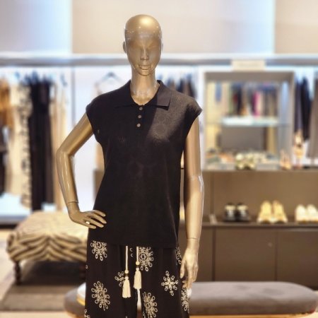 캡소매 자카드카라니트