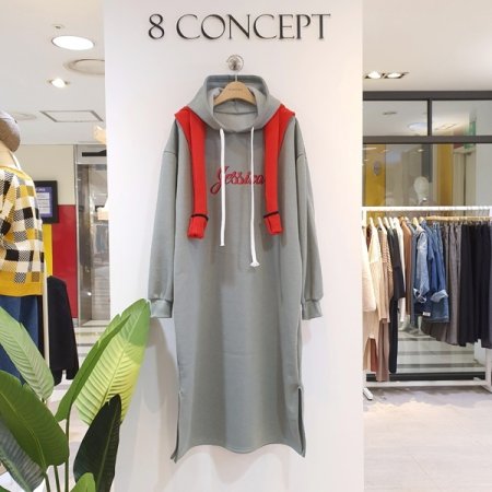 백 프린트 롱 후드원피스