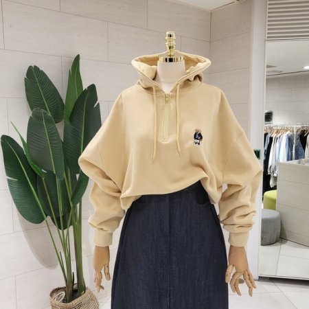 크롭밴딩 럭비베어 반집업후드 맨투맨