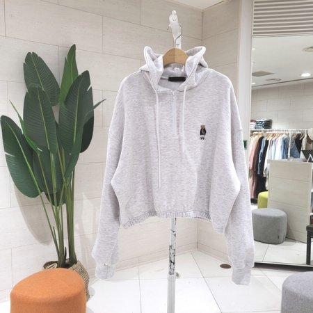 크롭밴딩 럭비베어 반집업후드 맨투맨