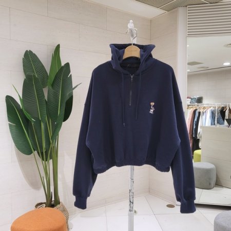 크롭밴딩 럭비베어 반집업후드 맨투맨