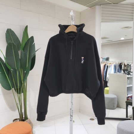 크롭밴딩 럭비베어 반집업후드 맨투맨