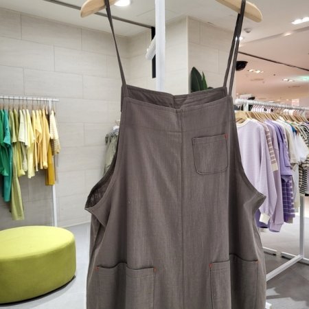 레드스티치 와이드멜빵팬츠