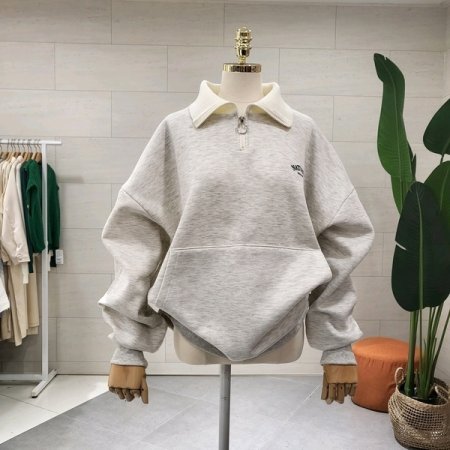 니트 하이넥 반집업 기모맨투맨