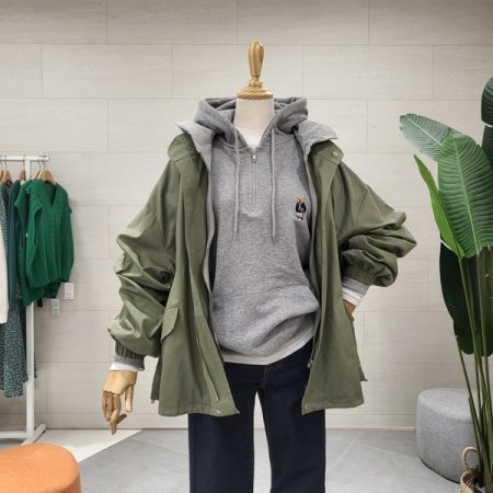 후드 레이어드 야상점퍼