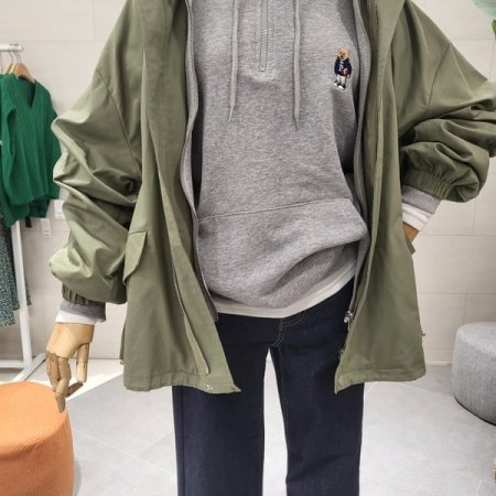 후드 레이어드 야상점퍼