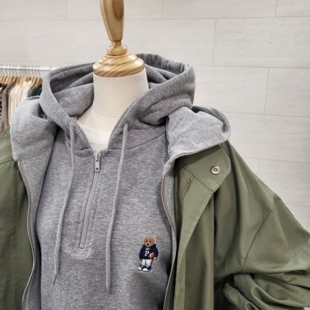 후드 레이어드 야상점퍼