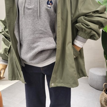 후드 레이어드 야상점퍼