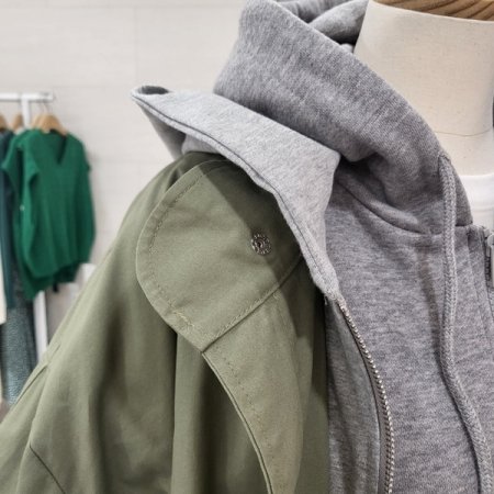 후드 레이어드 야상점퍼