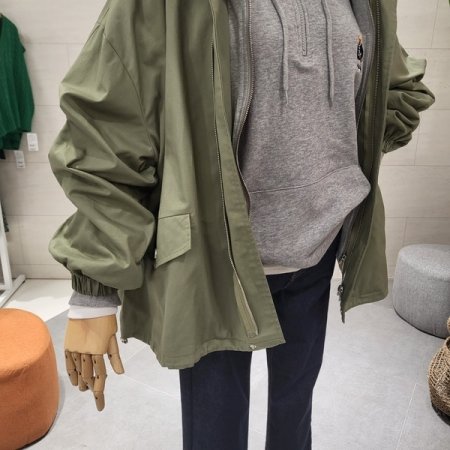 후드 레이어드 야상점퍼