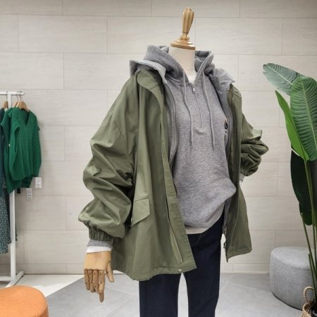 후드 레이어드 야상점퍼