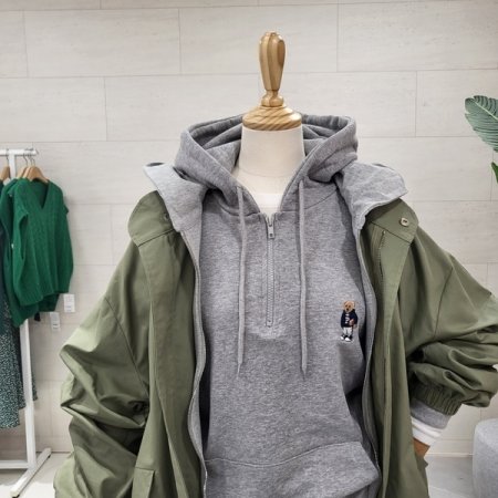 후드 레이어드 야상점퍼