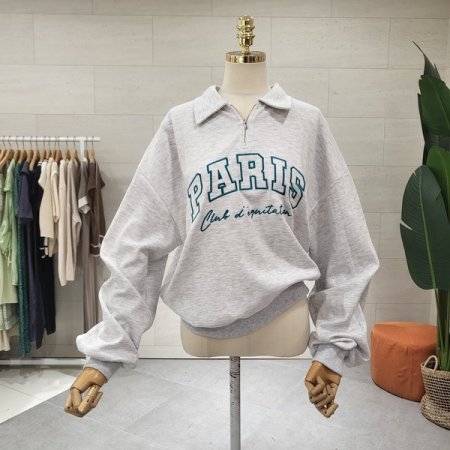 파리 지퍼카라 맨투맨