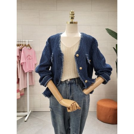 트위드 데님 면자켓