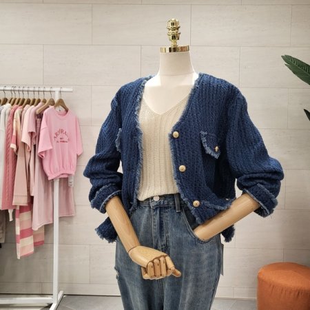 트위드 데님 면자켓