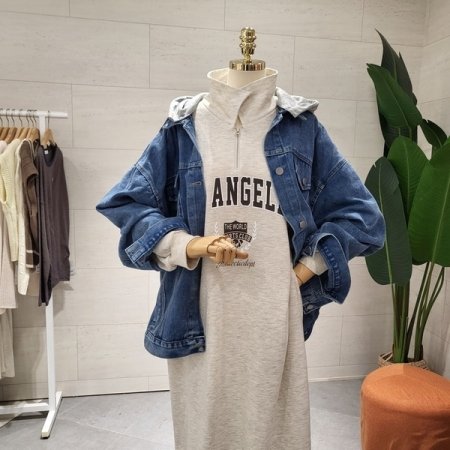 레이어드 후드 데님점퍼