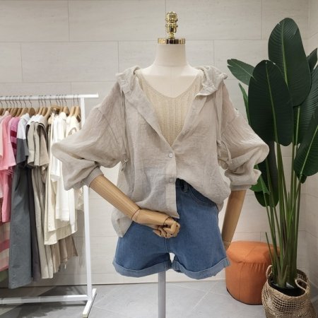 루틴 거즈 후드 린넨셔츠