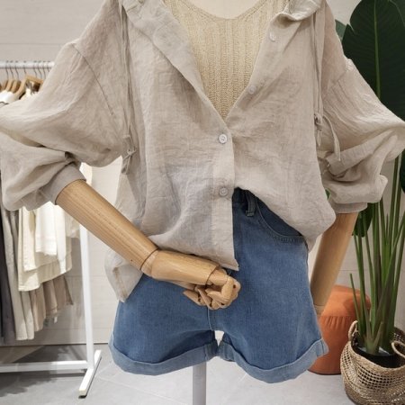 루틴 거즈 후드 린넨셔츠
