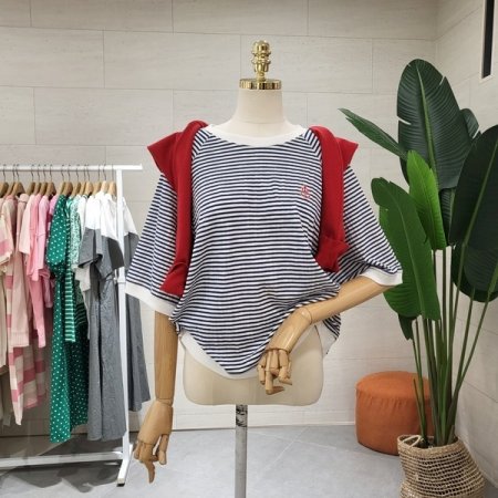 마린 자수 단가라 티셔츠