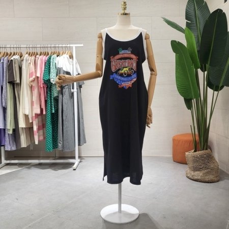 빈티지 프린트 뒷밴드 원피스