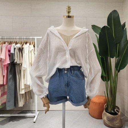 루즈핏 거즈 후드 린넨셔츠