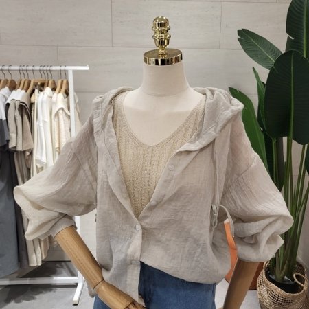 루즈핏 거즈 후드 린넨셔츠