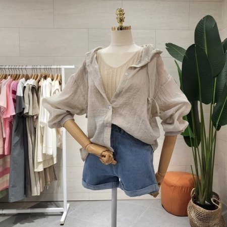 루즈핏 거즈 후드 린넨셔츠