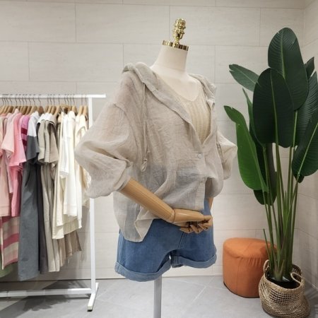 루즈핏 거즈 후드 린넨셔츠