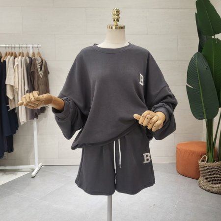 B자수 로고 반바지 세트