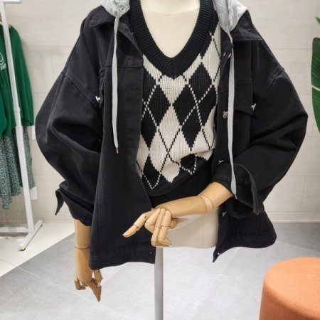 후드 탈부착 데님점퍼