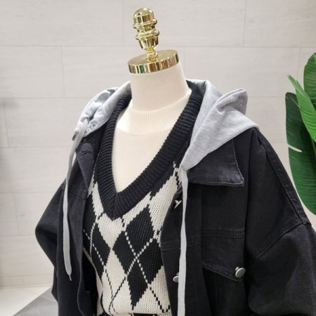 후드 탈부착 데님점퍼