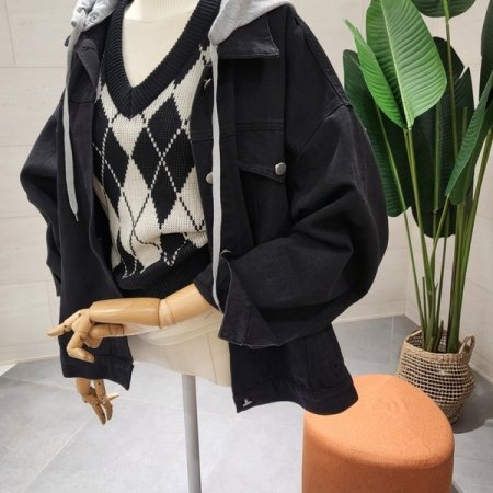 후드 탈부착 데님점퍼