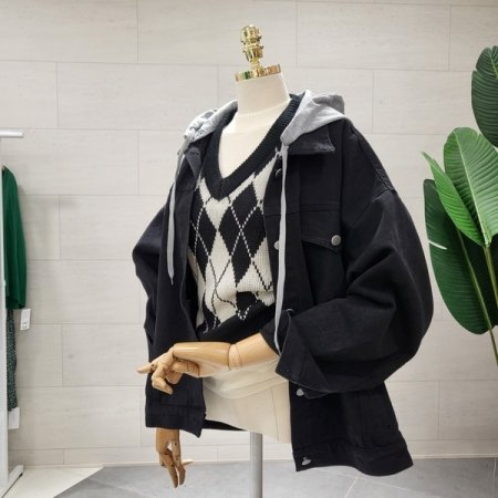 후드 탈부착 데님점퍼