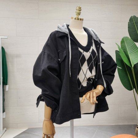 후드 탈부착 데님점퍼